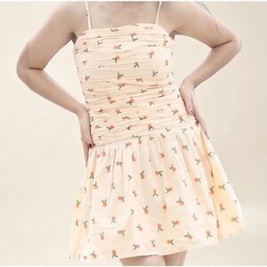 Japna Orange Fruit Print Smocked Ruched Mini Dress XL
